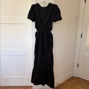 Wayf Black Maxi Dress with Puff Sleeves and Side Cutouts